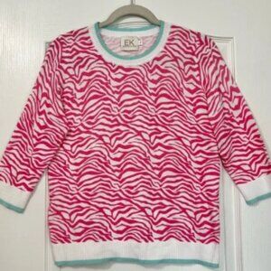 Edinburgh Knitwear Pink Zebra Animal Print Pema Cotton Long Sleeve Sweater